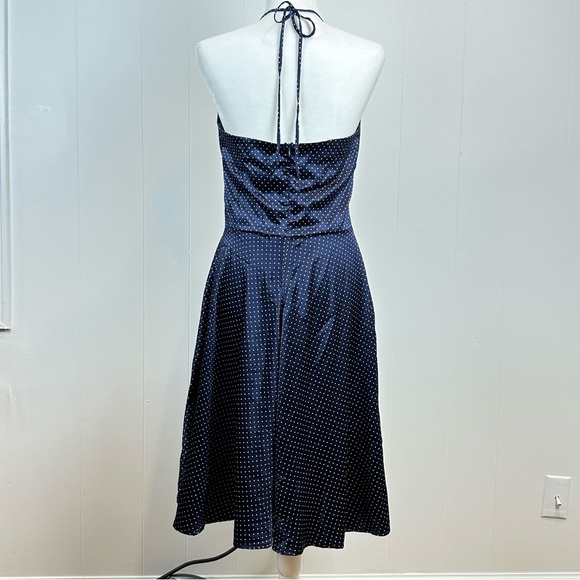 Alyn Paige Navy Satin Polka Dot Halter Dress Sz 10 - Picture 3 of 7